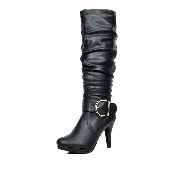 Dream Pairs Women's Winter High Heel Knee High Boots - BLACK PU -  0